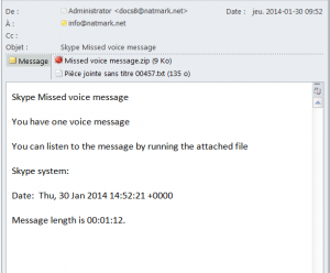 Faux message d'avis Skype